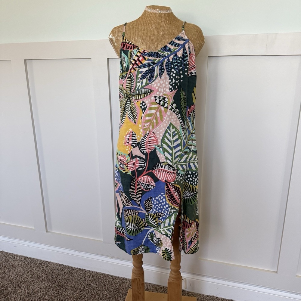Cynthia Rowley Dress Size 8 Tropical Beach Vacation Resort 100% Linen Cami Slit - Picture 1 of 8